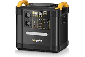 BougeRV Fort1500 1456Wh Tragbare Powerstation mit 2200W Ausgang, LiFePO4 Stromgenerator mit 3500 Zyklen, Solar Generator mit 400W PV-Anschluss, mit LED-Licht für Stromausfälle, Camping, Wohnmobil