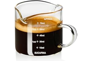 ParaCity Espressotassen mit Griff, Messbecher Glas mit Doppelauslauf und Doppelskala, Espresso Gläser mit V-förmiger Öffnung, Milchaufschäumkrug, Espresso-Zubehör, Milchbecher 75ML