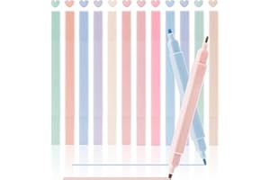 Clundoo 12 kolorów zakreślaczy do tekstów, pastelowe flamastry, flamastry Aesthetic, podwójna głowica 2 w 1, materiały szkolne, do notatek, do szkoły, biura, stacjonarnego, C-02STYGB0920-FBA