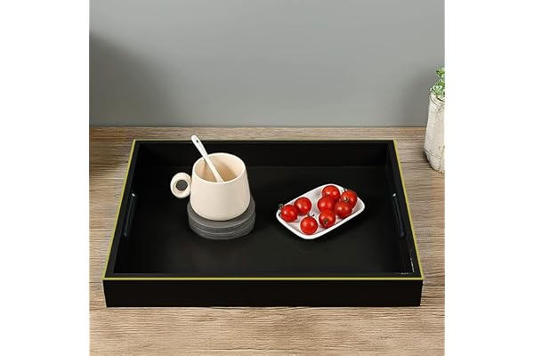 Handmade Wooden Serving Tray Fancy Serving Tray for Snacks, Tea, Kitchen, Coffee Table, Dining Serving Tray with Handle Wedding Trousseau Solid Charcoal Black 31 x 19.7 x 3.8 cm