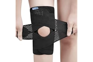 NELLHOMY Professionelle Kniebandage, mit Patella Gel Pads & Feder Seitenstabilisatoren verstellbare Kniebandage für Meniskus Riss Knieschmerzen Komprimierte Kniebandage (Schwarz,M)