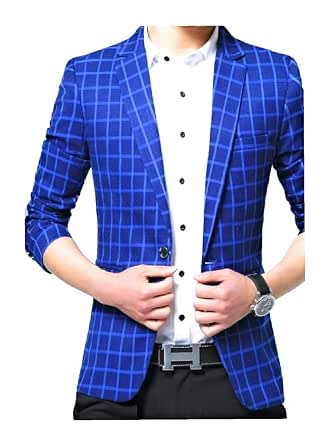 Buy Men Slim Fit Blue Check Blazer Coat 