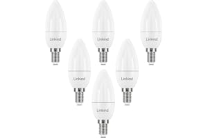 Linkind Bombillas LED E14 con Casquillo Fino, 4.9W Equivalente a 40W Bajo consumo, 5000K Blanco Frio 470lm, Bombilla Vela con Rosca fina, Lot de 6