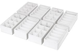DIMJ Organizador de Cajones Armario - Separadores de Cajones de Ropa Interior Tela No Tejida, Cajas Organizadoras Plegable para Calcetines, Bragas, Corbatas, Objetos Varios, 8 Piezas (Blanco)