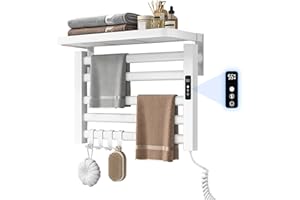 QAWNER Handtuchheizkörper Elektrisch Klein mit Regal, 80W Handtuchtrockner Heizkörper, Bad Heizkörper Elektrischer, 30-70℃ einstellbare Temperatur, 55x40cm Handtuch Heizkörper, 1-24H Zeitmessung (Weiß)
