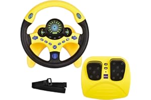 RedCrab Kinder Lenkrad Spielzeug, 360° Rotation Auto Simulator mit Bremse und Gaspedal, Kinder Lenkrad für Auto mit Licht, Ton- und Musikfunktion, Lernspielzeug Geschenk(Gelb)