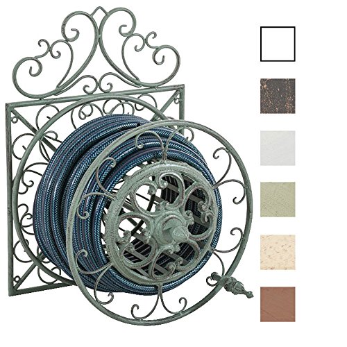 détail CLP Porte Tuyau Mural ARNOLD en Métal Robust - Porte Tuyau d'Arrosage Enrouleur et Dévidoir à Manche de Style nostalgique Ultra elegant - Support de Tuyau à Fixer au Mur - Couleur au Choix: vert antique