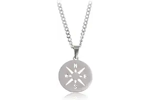 Made by Nami Collar para Hombre con Dije - Collar Dorada para Hombre de 60cm de Acero Inoxidable - Collar de Eslabones Hecha a Mano. Regalo de Cumpleaños para Él (Brújula de plata)