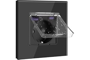 BSEED Enchufe Schuko 20W con Tapa Impermeable y USB C, 16Amp para Habitaciones Húmedas, Uso en Interiores, 1 Gang Negro