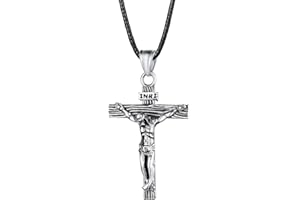 U7 Vintage INRI Jesus Cross Pendant Necklace Bracelet for Men Women, Amulet Christian Jewellery, Engrave Text Available, Adjustable Chain, Come Gift Box