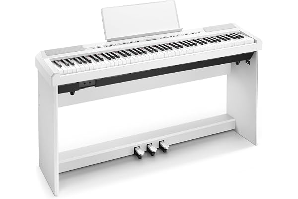Donner DEP-20 Piano numérique 88 touches, 88 touches, mécanisme à marteau, lesté, pour débutants, avec pédale et support de piano, blanc