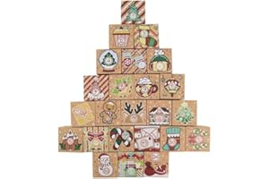 RUIYWEN 24 Cajas de Dulces de Calendario de Adviento de Navidad Cajas Papel con Números 1-24 para Guardar Regalos Caramelos Dulces Galletas Chocolates (7x7x7cm, Papel Kraft)
