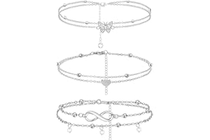 Aucuu Bracelets de Cheville pour Femme, Chaîne de Cheville de Style Bohème, Bracelet Cheville Reglable, Chaînes de Pieds en Perles, Bijoux de Plage pour Femmes et Filles