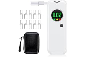 COCOCKA Etilometro Portatile Certificato, Alcol Test con Display LCD a Colori Digitali, Etilometro per Uso Domestico e Professionale, Codice della Strada, Tester di Alcol con Bocchetti di 10 Pezzi (Bianco)