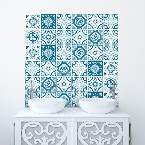 Traditional Tile Stickers Transfers for Kitchen, Bathroom and Furniture DIY (Pack of 50, Blues)
