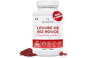 Bandini® LEVURE DE RIZ ROUGE de Monascus purpureus | 180 comprimés faciles à avaler (6 mois) 99,7mg de riz rouge - 2,9mg de Monacolin K | Sans additifs, Vegan et Sans OGM | Antioxydant