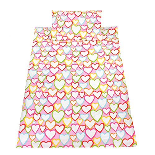 TupTam Kinder Bettwäsche 100x135 2-tlg. Babybettwäsche Set Baumwolle Bettgarnitur Bunte Eulen Elefant Sterne Feuerwehr, Farbe: Herzen Rosa, Größe: 135x100 cm
