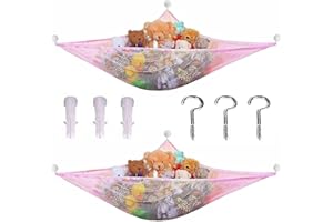 STEK 2Pcs Toy Net Hammock - Soft Toy Net Storage Hammock for Stuffed Animals and Teddy - Strong Quality Elastic Large Mesh Toys Holder Net Organiser for Toy Pink