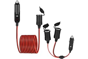 Jostift 2 Stück Auto Zigarettenanzünder Stecker 12V/24V Wasserdicht 4M KFZ Ladegerät Verlängerungskabel und 1 bis 2 Motorrad Zigarettenanzünder Buchse Splitter für DC Auto Motorrad LKW