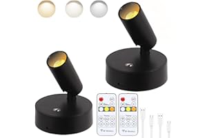 VIGMOJ 2Pack Wireless LED Spotlight Indoor with Remote, Uplights Indoor Dimmable Picture Light Battery Operated with Timer, Rechargeable Spot Lights Indoor Accent Uplighting for Plant Wall Art