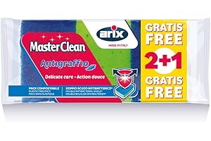 ARIX | 3 Spugne Antigraffio della Linea MasterClean Con Trattamento Antibatterico, Spugne per La Pulizia di Superfici Delicate, Spugna per Piano Induzione e Acciaio, 3 Pezzi - Made In Italy
