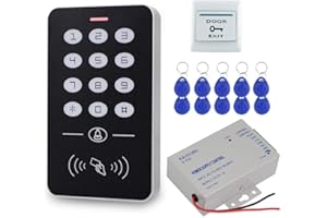 HFeng Cheap Access Control System Kit 125KHz RFID Keypad + DC12V 3A Power Supply Controller + Door Exit Button + 10pcs Keyfobs Card for Home Alarm Wooden/Metal/Glass Door