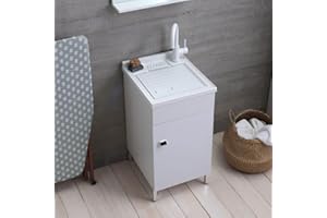 Kiamami Valentina Mueble con Lavabo de 45 cm Blanco con Lavabo y Tabla de Lavado | Pratico