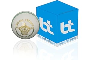 BT White Cricket Ball – Lot de 1 balle de cricket en cuir véritable pour entraînement de jour ou de nuit | Balle de cricket dure adaptée aux battes fabriquées à partir de sources durables | 156 g