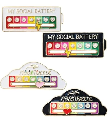 Interactieve Email Pins Sociale Batterij Mijn Sociale Batterij Pin Grappige Sociale Stemming Broche Pin voor 7 Dagen, Sociale Batterij Email Reversspeldjes, Angst Badge Stemming Expressie