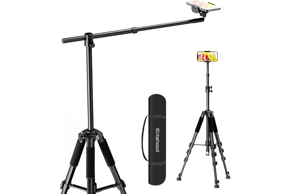 elitehood Overhead stativ – uppdaterat horisontellt 150 cm justerbart iPhone-stativ med 63,5 cm utdragbar arm, 3