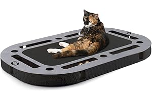 CanadianCat Company | XXL Katzenspielplatz 85 x 54 x 5,8 cm mit integrierter Kratzpappe | PlayPlate Black Edition - schwarz betonlook