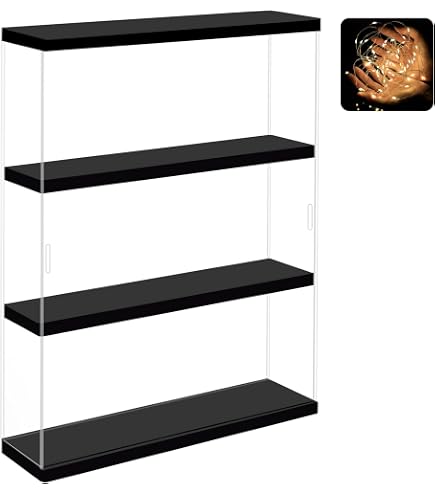 Vitrine Acrylique Avec Éclairage – Hauteur 10 à 60 Cm – Anti-poussière – Présentoir Collection – Meuble Rangement – USB