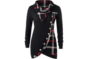 Wtouhe Noël Pull Femme Carreaux, Tee Shirt Femme Col Oblique Pullover à épaules Dénudées Noël Imprimé Manche Longue Blouse Mode Loose Chic Tops Sweat-Shirt Tunique Grande Taille Nouveau T-Shirt S-5XL