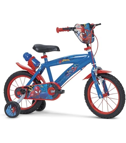Vélo enfant 14'' SPIDERMAN (90 à 105cm) équipé de 2 freins, plaque avant décorative , bidon arrière, stabilisateurs + CASQUE INCLUS! - Sport