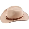 The Tie Hub Cowboy Cream Fedora Hat for Men with Brown Belt – Western Wide Brim Felt Hat for Rugged & Classic Style