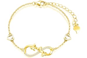 INFINIONLY Collar Pulsera Pendientes para mujer, Juegos de joyas de plata 925, collar pendientes pulsera de símbolo de infinito de linda mariposa, juegos de joyas para mujer niña, dorado