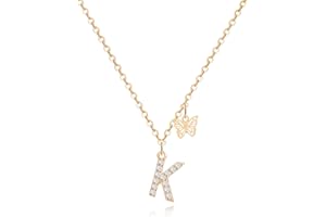 MJARTORIA Initial Necklace A to Z Gold Capital Letter Necklaces with Crystals Butterfly Pendant for Women Girl
