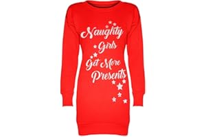 Fashion Star Women's Christmas Snowflakes Xmas Elf Santa Reindeer Printed Fleece Knitted Sweatshirt Jumper Mini Dress