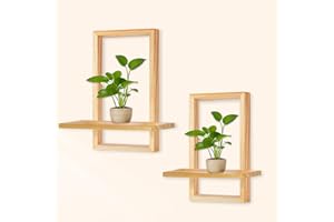 YiYa 2 Pcs Wood Shelves for Wall Decor Modern Boho Wall Shelf Wood Floating Shelf Bohemian Hanging Shelf Display Shelving for Hanging Plants Photo for Living Rooms Bathroom(light wood)