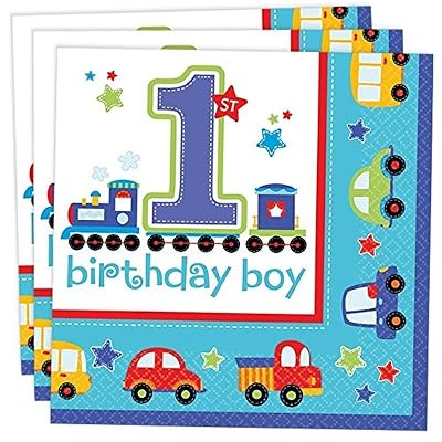 Amscan Lot de 16 serviettes 1an garçon All Aboard Birthday