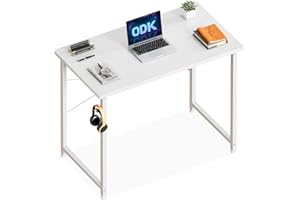 ‎ODK ODK Small Desk, 80 x 40 cm Computer Desk, Office Table with Headphone Holder, Small White Study Room, Wooden PC Table, Office Table for Home, Office