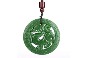 Yigedan - Ciondolo con drago intagliato in cavità - Talismano a forma di moneta - giada verde naturale, giada, giada, Giada, Giada