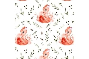 PINGIANER Tissu de couture, 100 % coton, pour enfant, vendu au mètre, motif de cerf, 100 x 160 cm, motif chevreuil, feuilles blanches