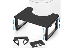 Caossuixin Klappbar Toilettenhocker Erwachsene, Metall mit Holz-Toilettenhocker, Höhenverstellbarer Klohocker aus Bambus, WC Hocker Erwachsene, Tritthocker, WC Anti-Rutsch Klohocker für Kinder-Schwarz