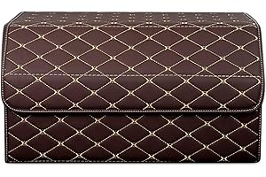 Ergocar Maletero Organizador para Coche Cuero de Lujo PU Almacenamiento Bolsa Impermeable Plegable Organizador para Auto/SUV/Camión (Marrón-L)