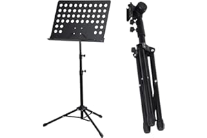 ARA CHOICE Foldable Fully Adjustable Orchestral Music Stand Heavy Duty Folding Height Conductor Sheet Tripod Base Holder Black