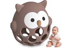 Silikonowy gryzak w kształcie sowy dla niemowląt 3 6 12 18 mies, Zabawki do żucia z spożywczego dla Autystyczny dzieci, Prezenty Zabawki łagodzące ząbkowanie dla chłopców i dziewcząt, brązowy