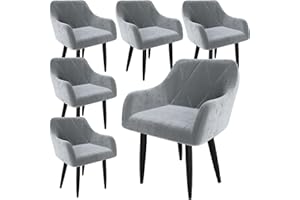 AnYu Furniture Sillas de Comedor Pack 6 de Terciopelo, Sillas de Cocina Tapizadas de Alta Gama con Reposabrazos y Patas de Metal, Sillas Comedor de Estilo Moderno (Gris)