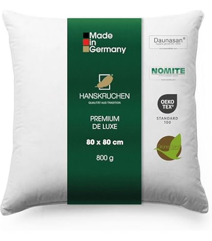 DormiGood - Premium donskussen 80 x 80 cm 100% natuurlijk - 3 compartimenten hoofdkussen 80x80 1080g extra zacht - Hoogwaardig inlegwerk van katoen