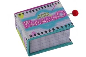 LUTÈCE CRÉATIONS Carillon/scatola musicale a manovella di cartone illustrato a forma di libro con meccanismo musicale 18 note - Nuovo Cinema Paradiso - Tema finale (Ennio Morricone)